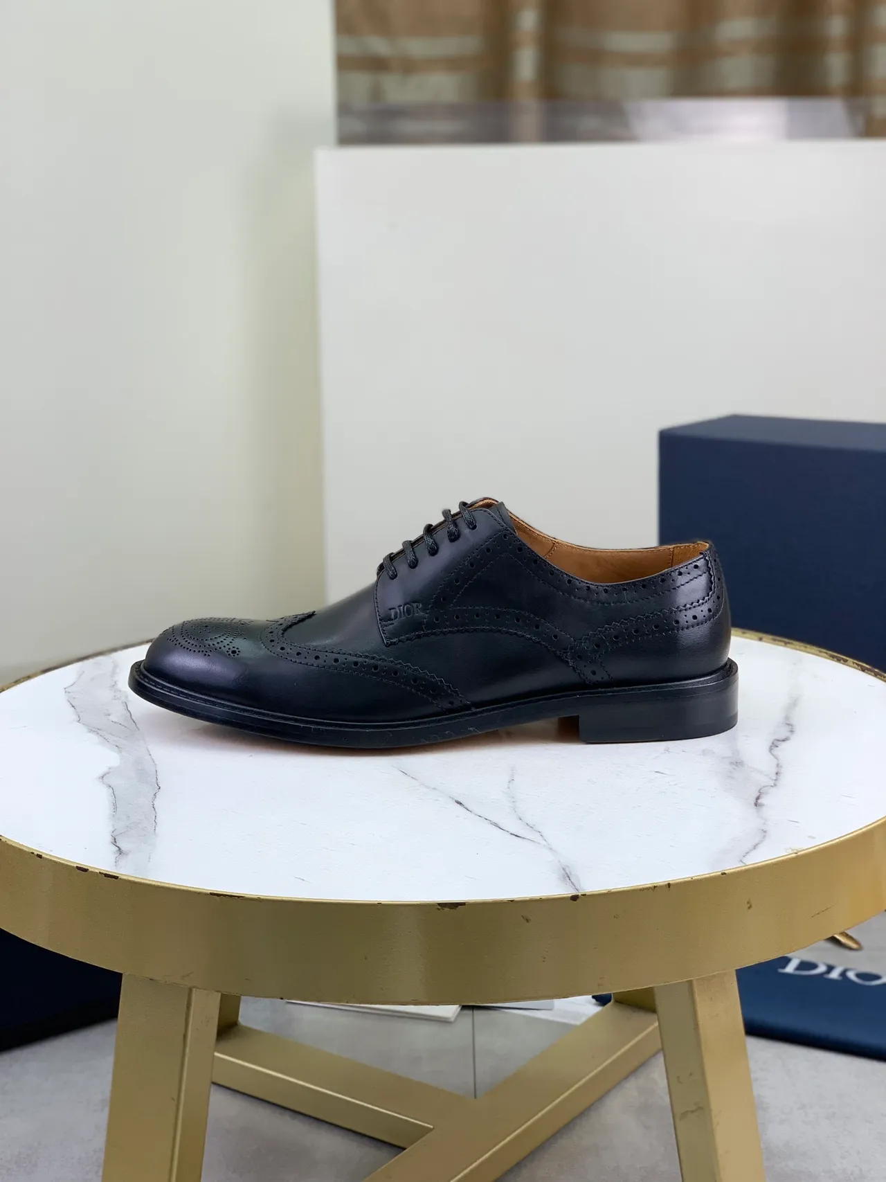 Dior Black Brown Polished Leather Full Wingtip Brogue 6