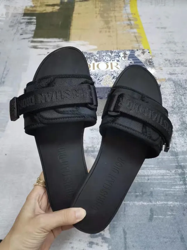 Dior Black Double-Strap Slide Embossed Branding Slippers 5