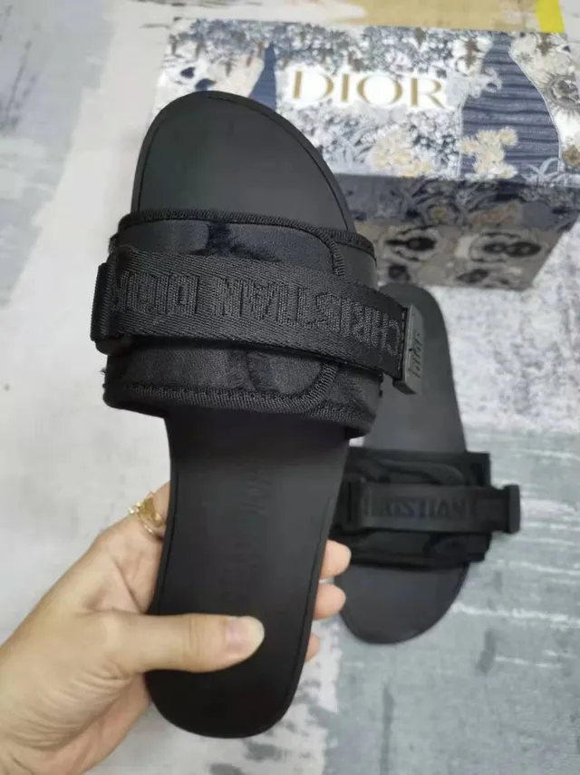 Dior Black Double-Strap Slide Embossed Branding Slippers 6