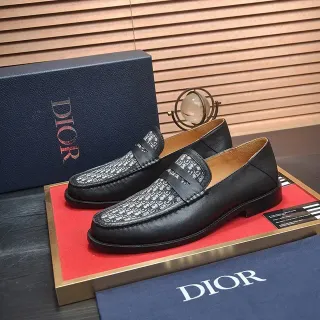 Dior काला भूरा मोनोग्राम वैंप स्मूथ लेदर लूफर