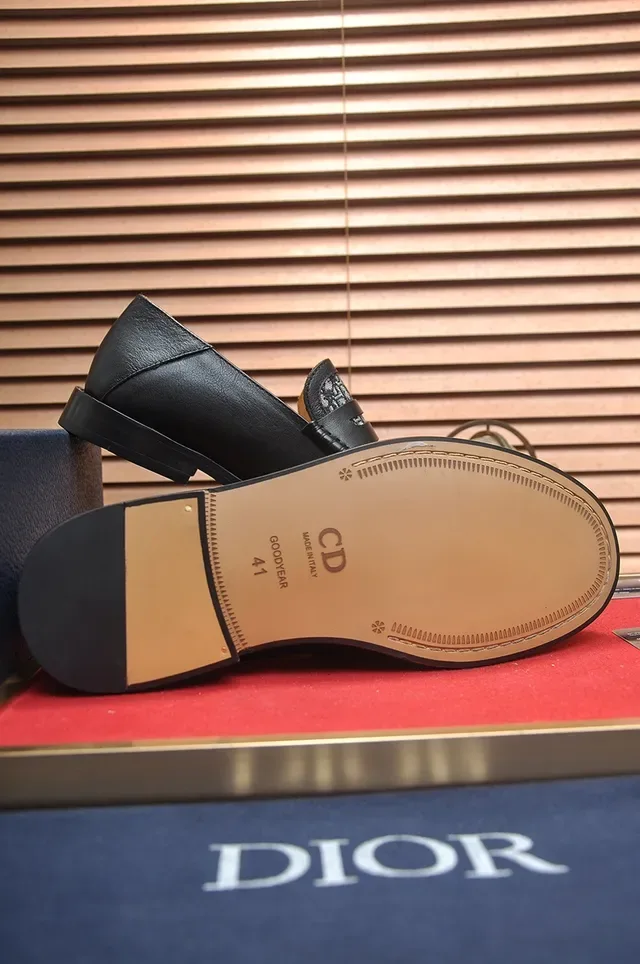 Dior Black Gray Monogrammed Vamp Smooth Leather Loafer 3
