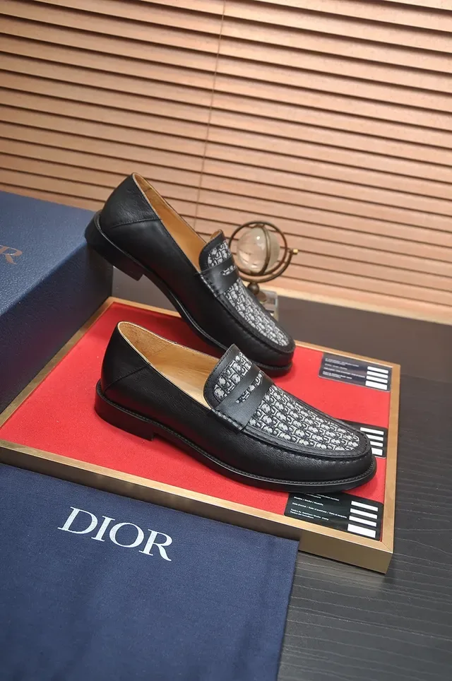 Dior Black Gray Monogrammed Vamp Smooth Leather Loafer 4