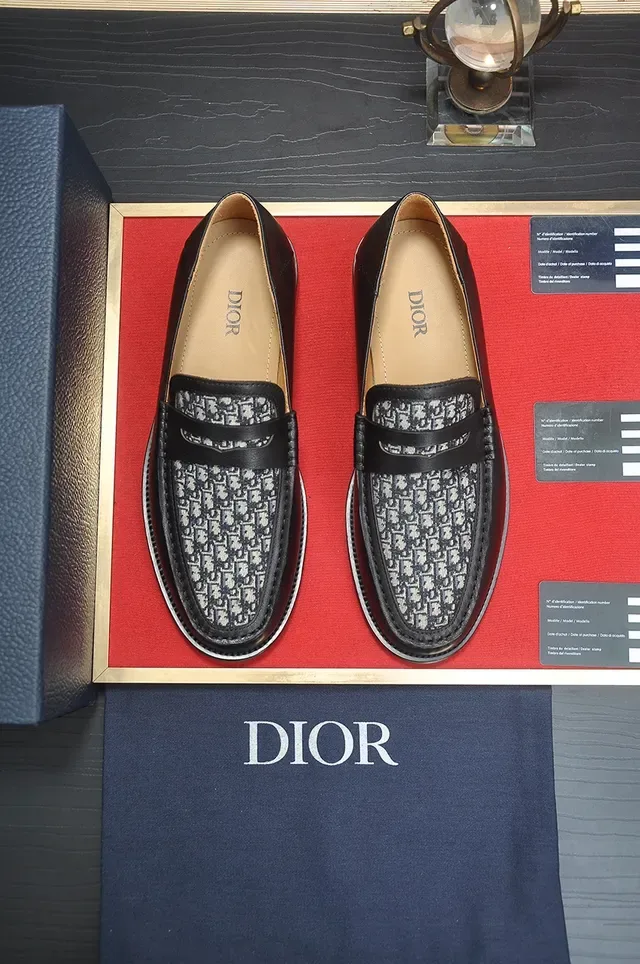 Dior Black Gray Monogrammed Vamp Smooth Leather Loafer 5