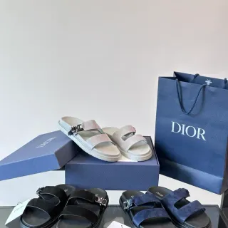 Dior Sandales Casuales Daim Noir Marine Sangle Double