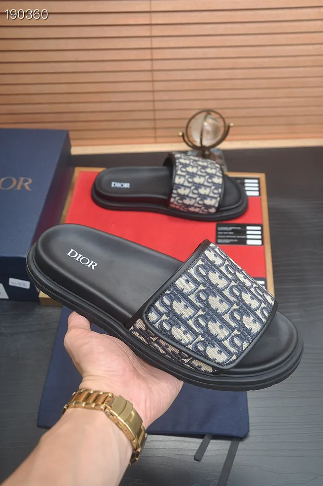 Dior Black Navy Oblique Jacquard Strap Molded Rubber Sole Slippers 3