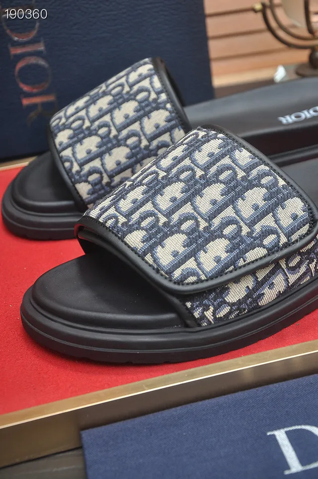 Dior Black Navy Oblique Jacquard Strap Molded Rubber Sole Slippers 4