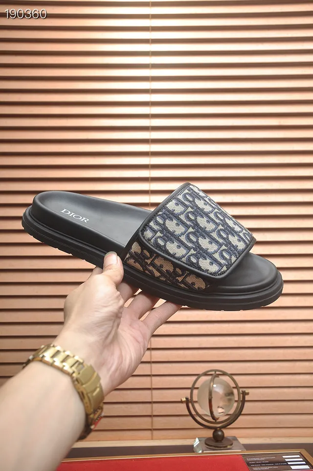 Dior Black Navy Oblique Jacquard Strap Molded Rubber Sole Slippers 6