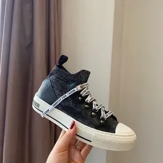 Dior Black White High-Top Glitter Knit Upper Lifestyle Sneakers