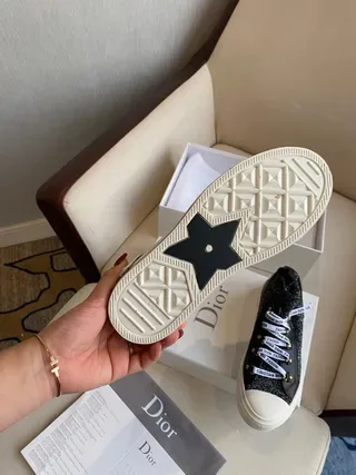 Dior Black White High-Top Glitter Knit Upper Lifestyle Sneakers 2