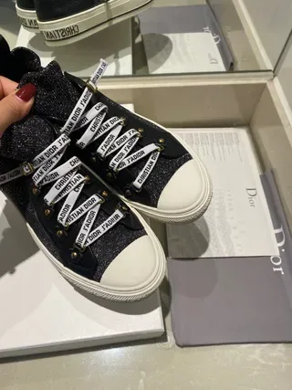 Dior Black White High-Top Glitter Knit Upper Lifestyle Sneakers 4