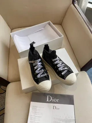 Dior Black White High-Top Glitter Knit Upper Lifestyle Sneakers 5