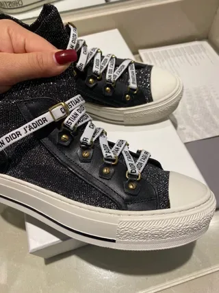 Dior Black White High-Top Glitter Knit Upper Lifestyle Sneakers 7