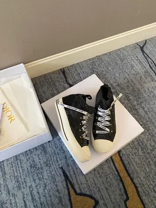 Dior Black White High-Top Glitter Knit Upper Lifestyle Sneakers 9