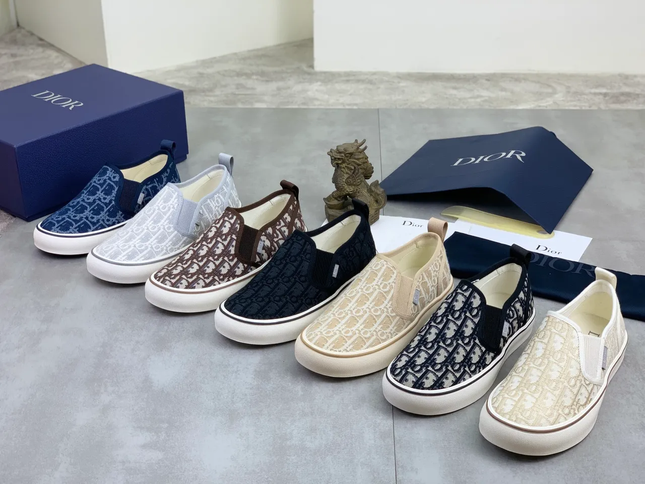 Dior Black White Monogram Jacquard Upper Slip-On Construction Lifestyle Sneakers 2