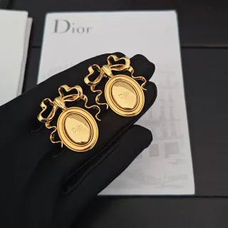 Dior Bow-Top Oval Engraved Logo Gold-Tone Earrings