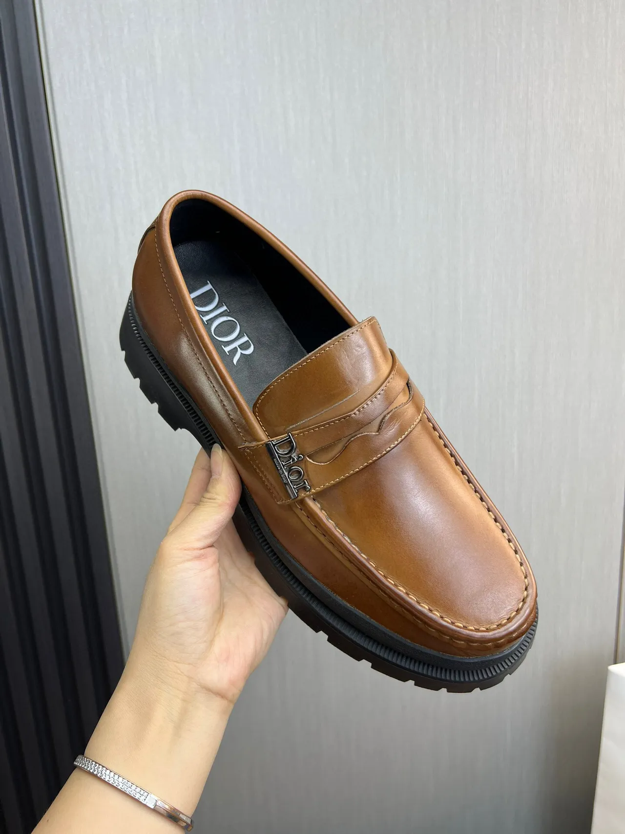 Dior Brown Black Penny Chunky Lug Sole Loafer 7