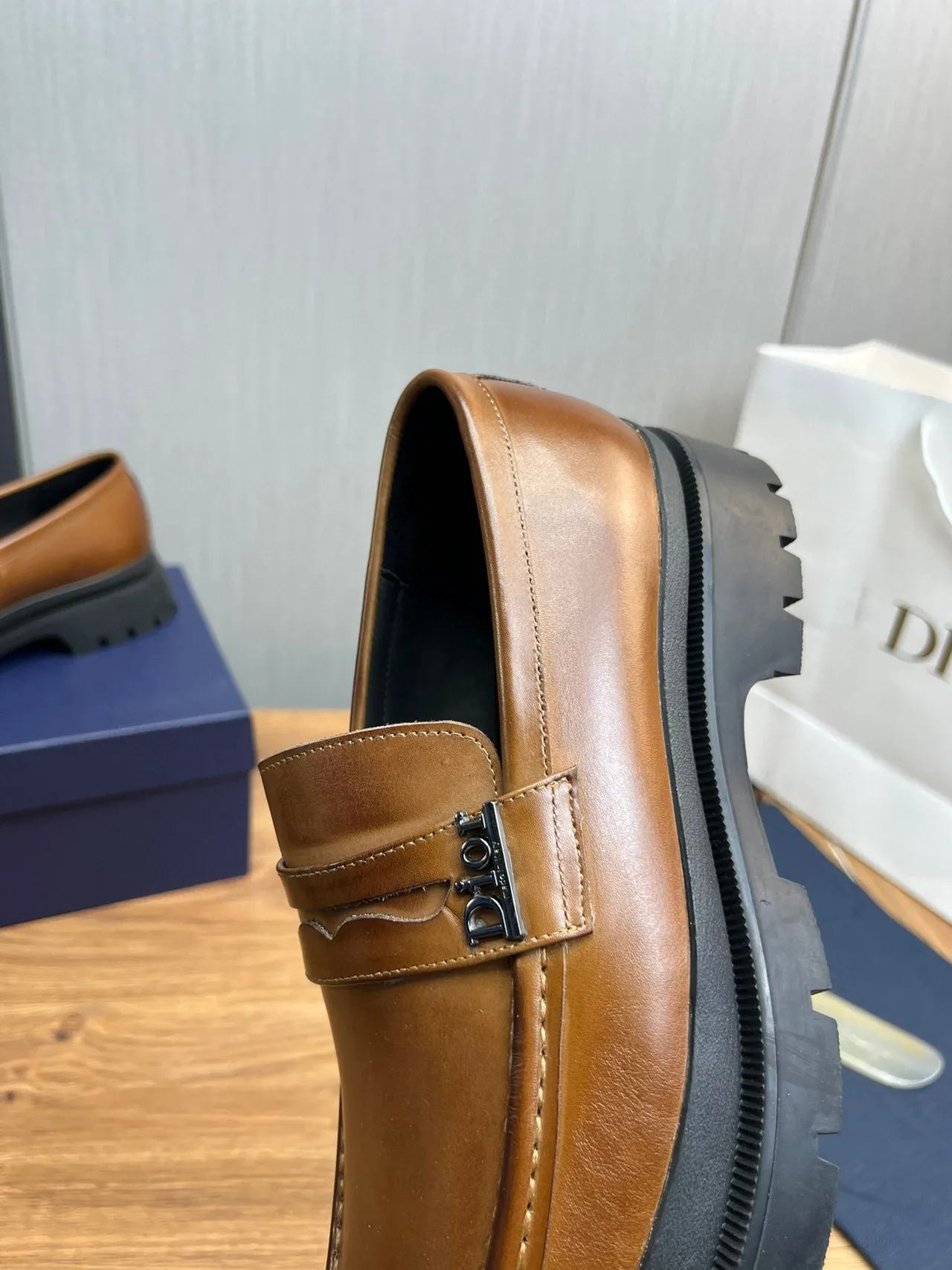 Dior Brown Black Penny Chunky Lug Sole Loafer 8