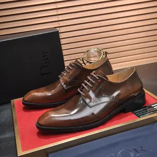 Dior Brown Black Polished Leather Cap-Toe Oxford Shoes