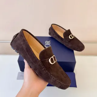 Dior Brown Gold Suede Upper Horsebit Buckle Loafer