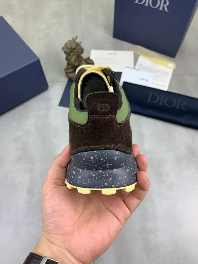 Dior Brown Green Suede And Nylon Panelled Speckled Midsole Lifestyle Sneakers 4