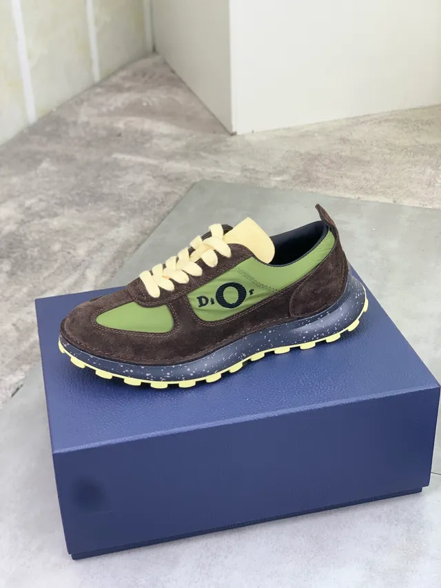 Dior Brown Green Suede And Nylon Panelled Speckled Midsole Lifestyle Sneakers 5