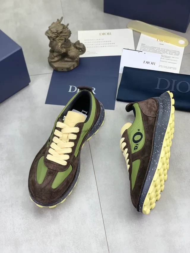 Dior Brown Green Suede And Nylon Panelled Speckled Midsole Lifestyle Sneakers 6