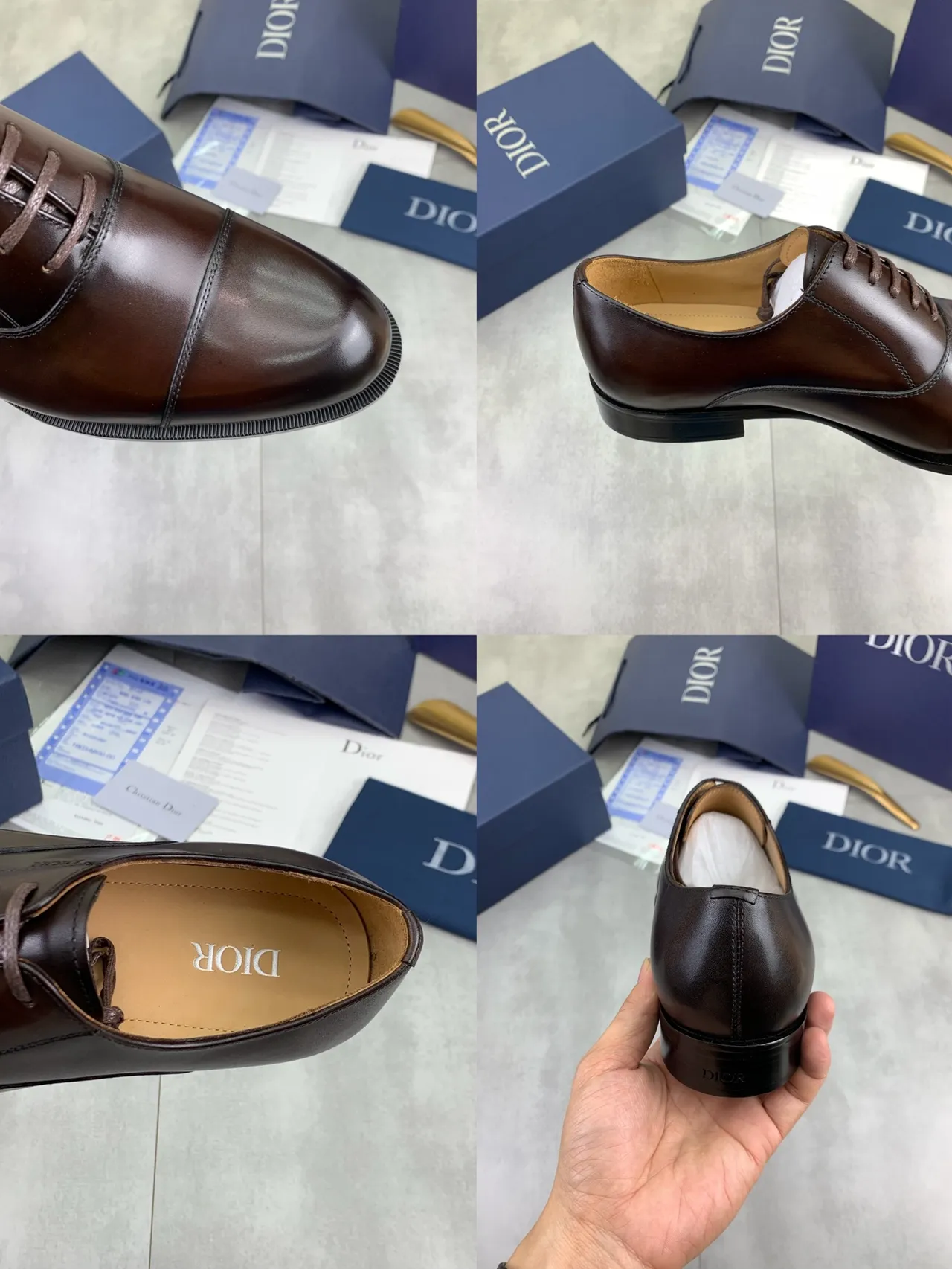 Dior Sapatos Oxford de couro polido marrom com cap-toe 3