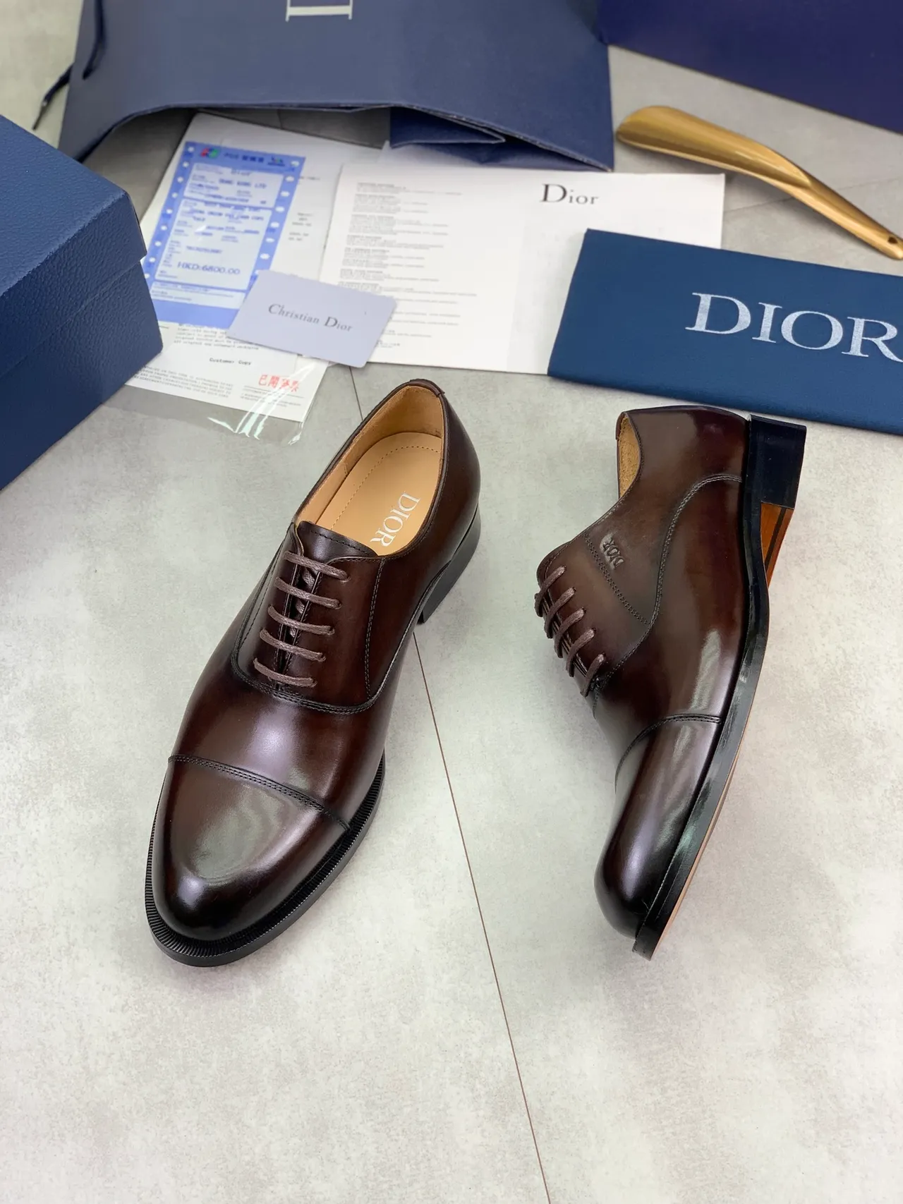 Dior Sapatos Oxford de couro polido marrom com cap-toe 5