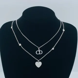 Dior CD Monogram and Pavé Heart Layered Necklace