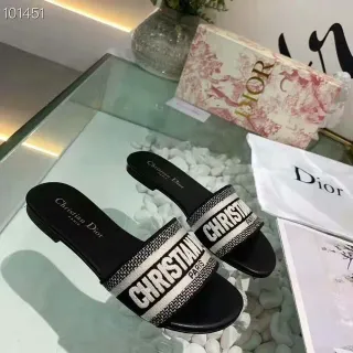 Dior Christian Dior Paris Logo Wide Strap Black Slippers