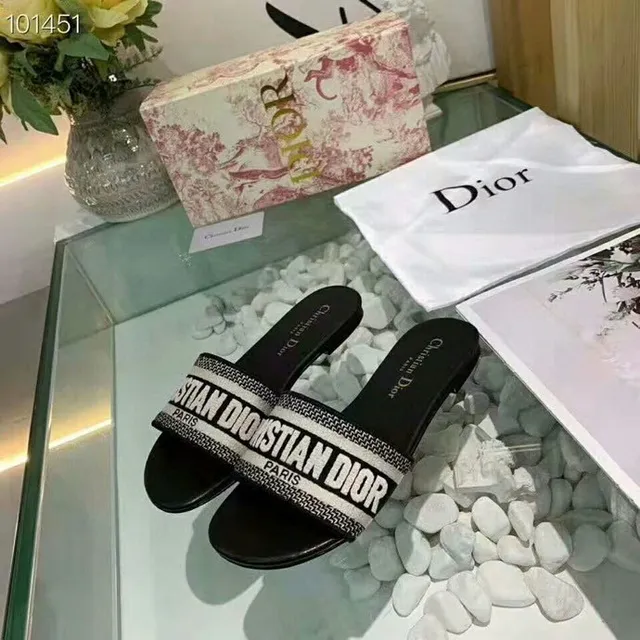 Dior Christian Dior Paris Logo Wide Strap Black Slippers 2