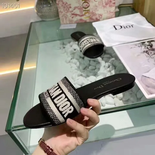 Dior Christian Dior Paris Logo Wide Strap Black Slippers 4