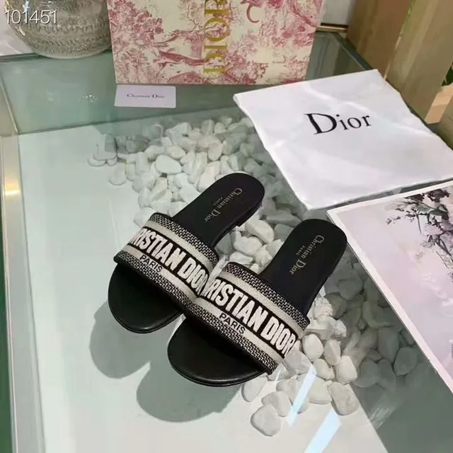 Dior Christian Dior Paris Logo Wide Strap Black Slippers 5
