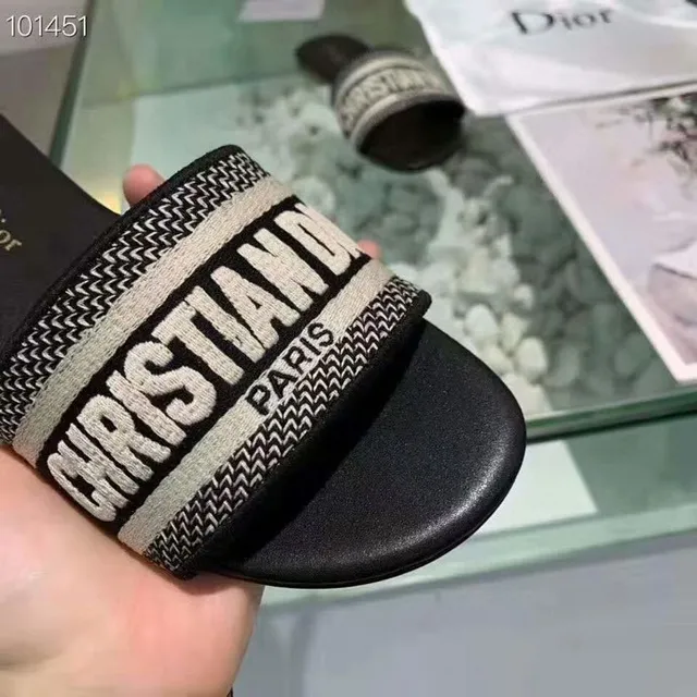Dior Christian Dior Paris Logo Wide Strap Black Slippers 6