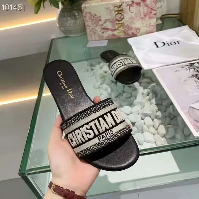 Dior Christian Dior Paris Logo Wide Strap Black Slippers 7