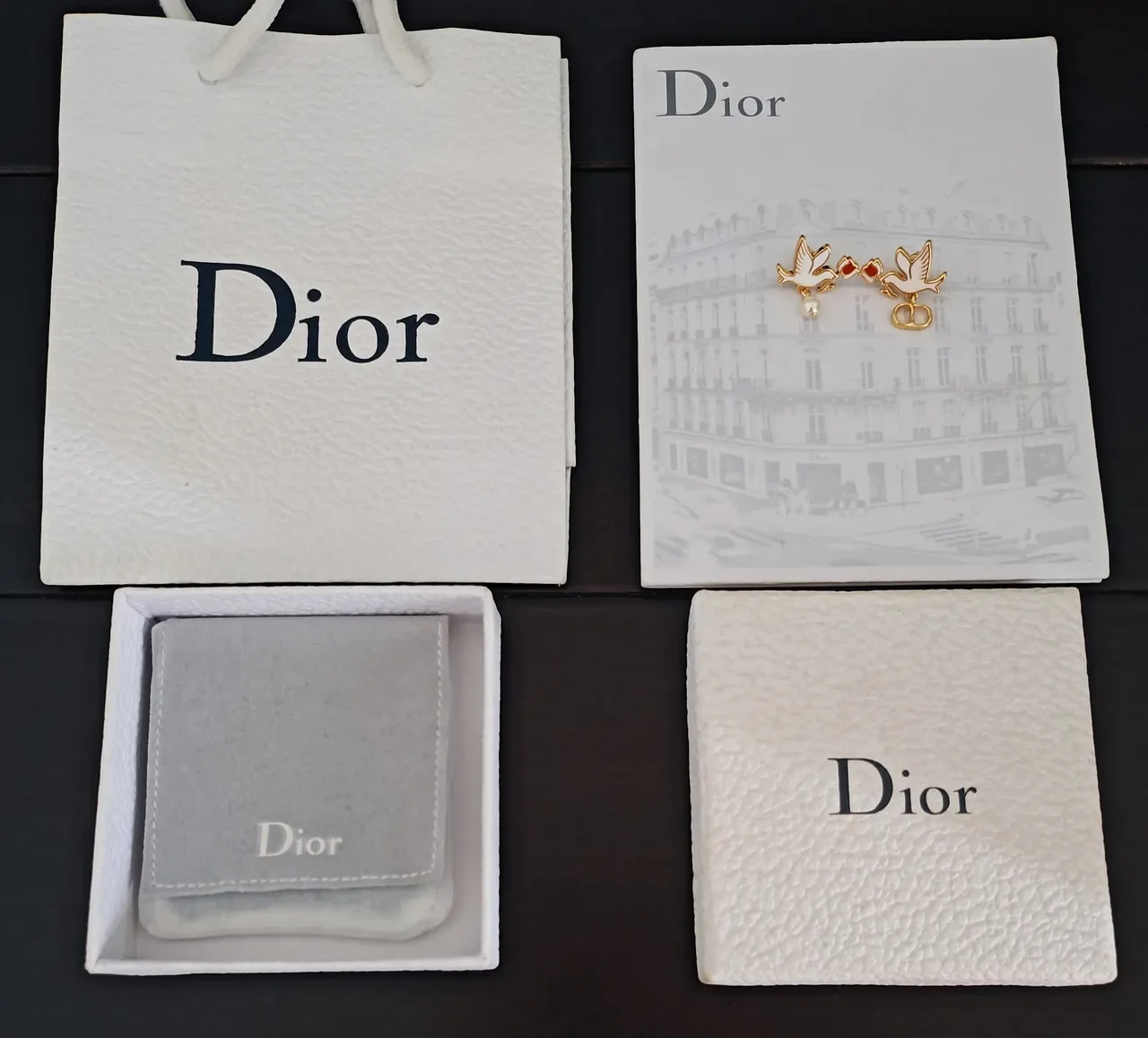 Dior Dove and Rose Asymmetrical Enamel Earrings 3