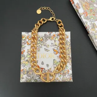 迪奥金色厚路链金属项链