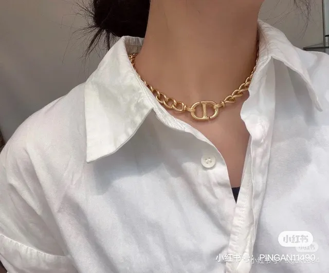 Dior Gold Chunky Curb Chain Metal Necklace 2