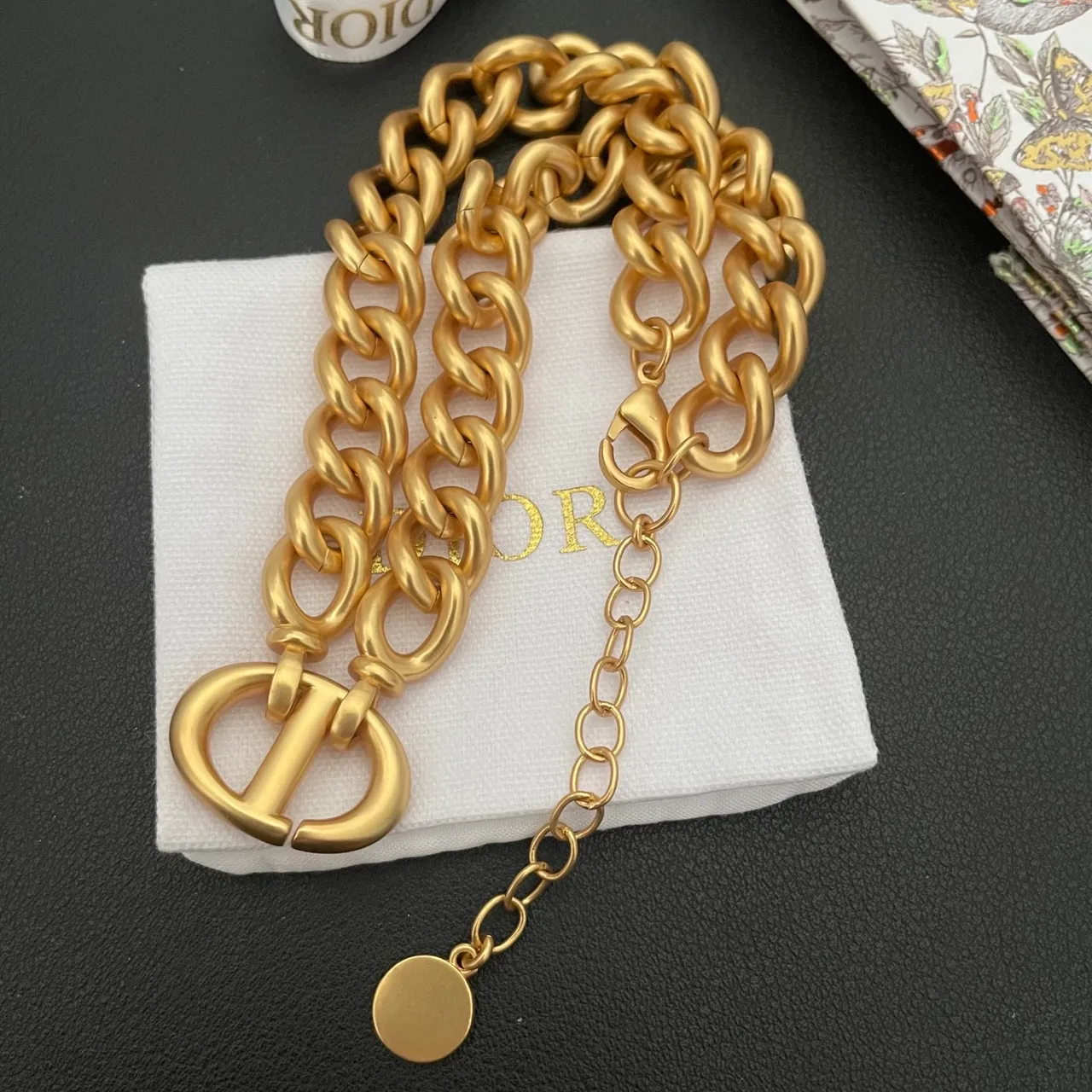 Dior Gold Chunky Curb Chain Metal Necklace 4