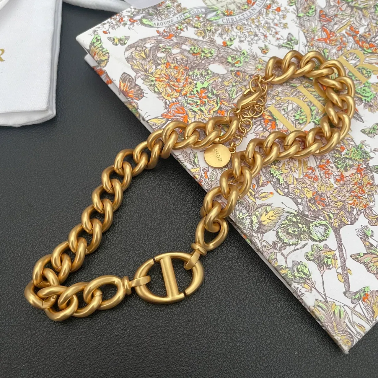 Dior Gold Chunky Curb Chain Metal Necklace 6