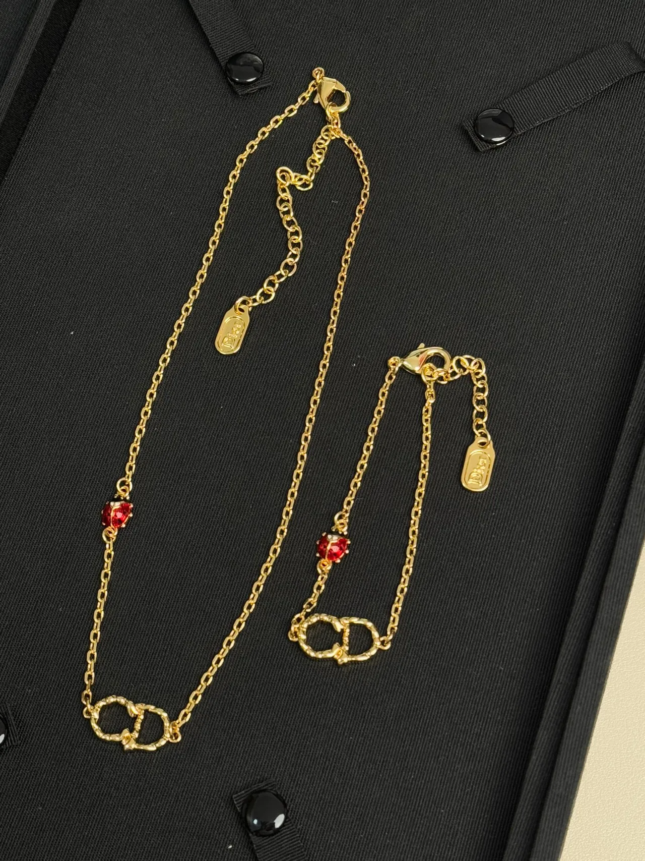Dior Gold Red Chain Interlocking CD Motif Necklace 2