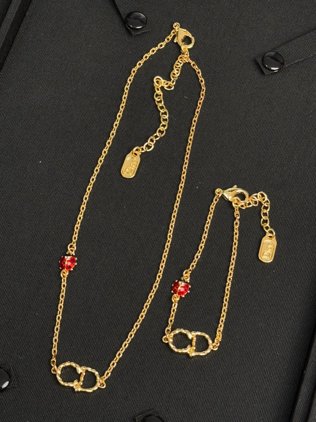 Dior Gold Red Chain Interlocking CD Motif Necklace 3