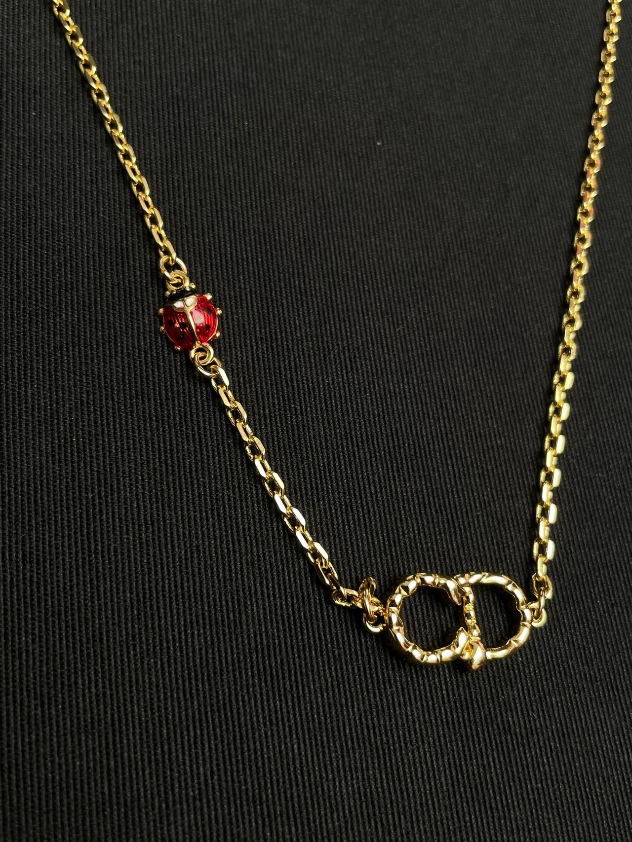 Dior Gold Red Chain Interlocking CD Motif Necklace 5