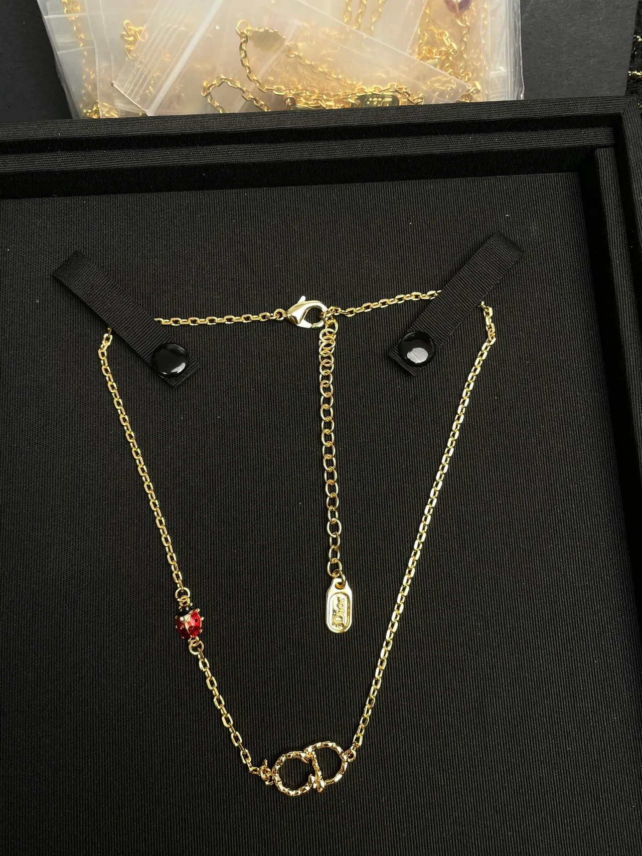 Dior Gold Red Chain Interlocking CD Motif Necklace 6