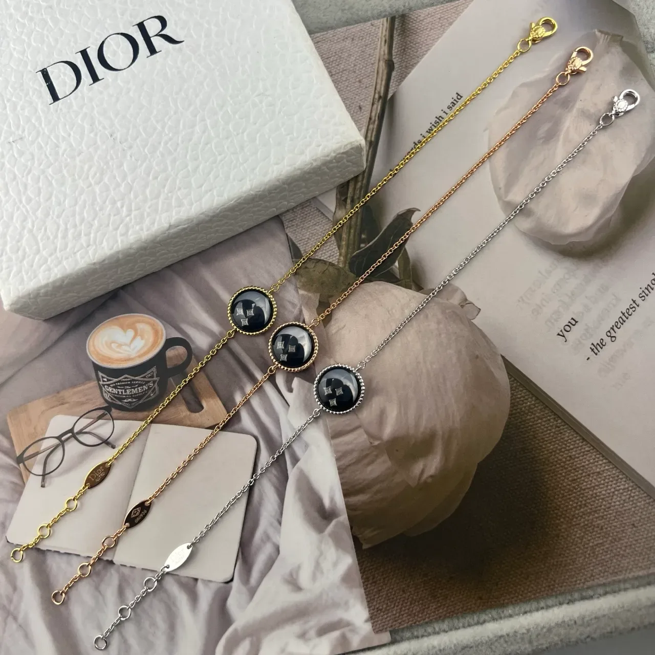 Dior Gold Silver Chain-Link Sunburst Charm Bracelet 6