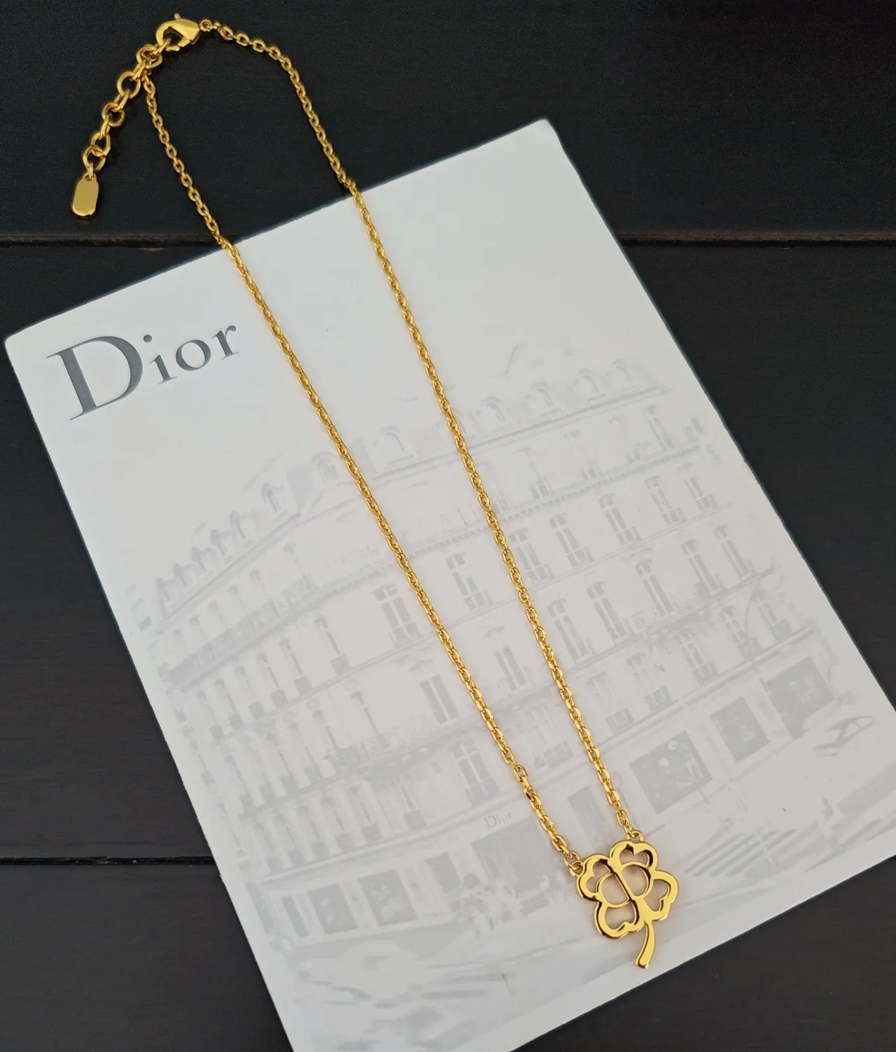 Dior Gold Silver Chain Pave-Set Clover Pendant Necklace 2