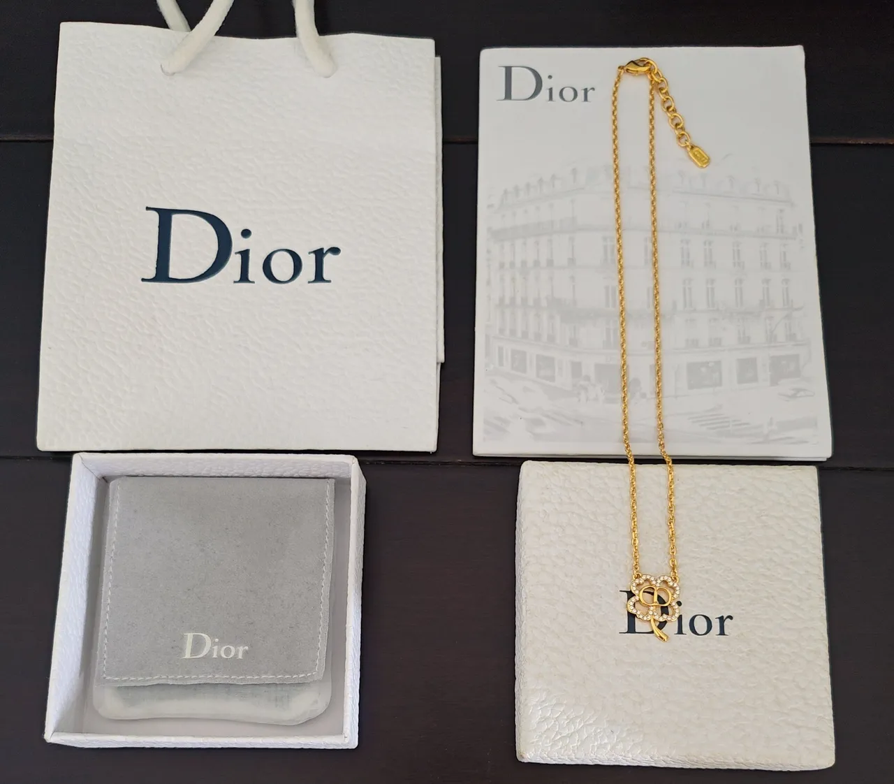 Dior Gold Silver Chain Pave-Set Clover Pendant Necklace 3