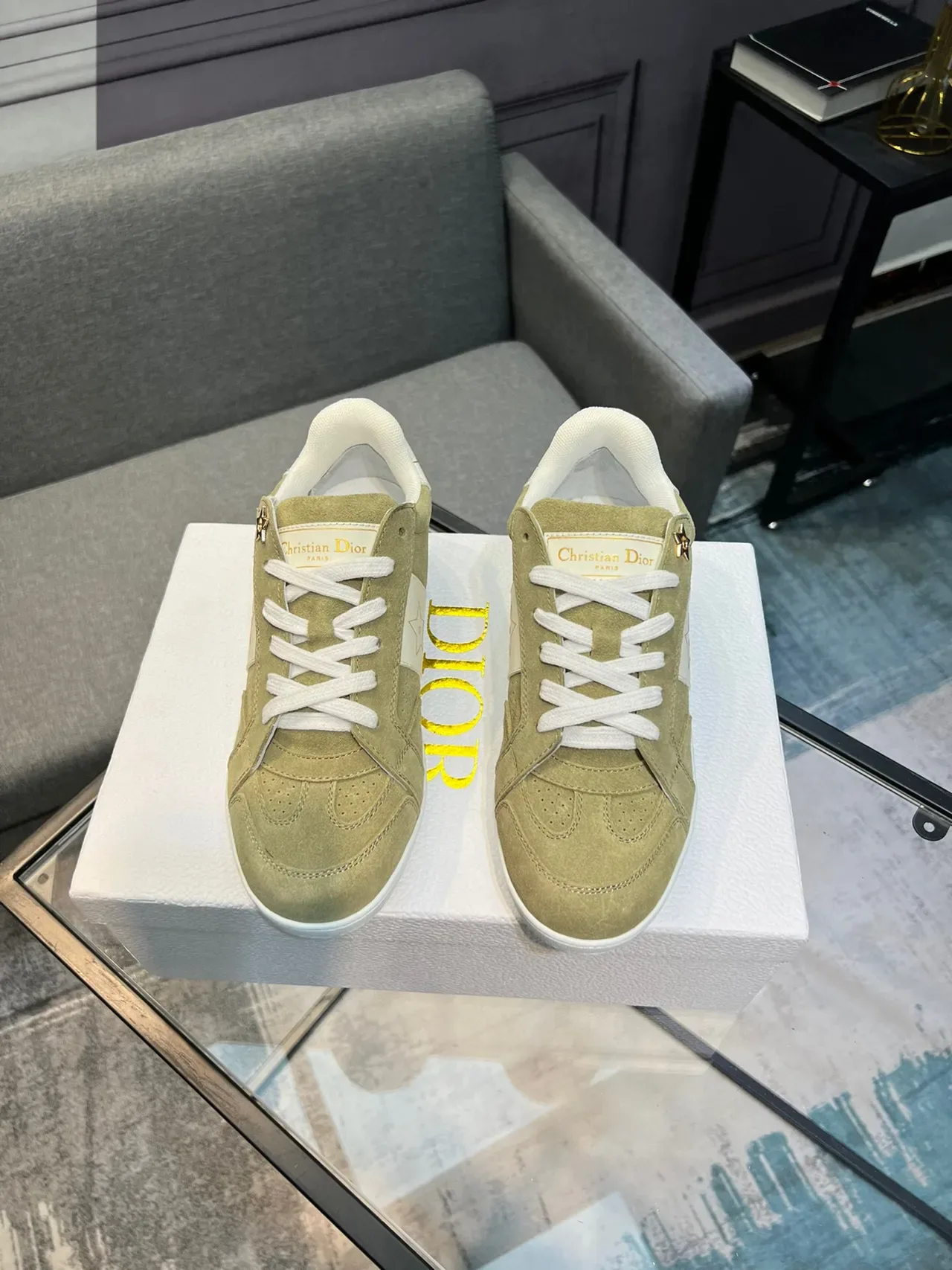 Dior Verde Branco Camurça Superior Detalhe Motivo Estrela Lifestyle Sneakers 2
