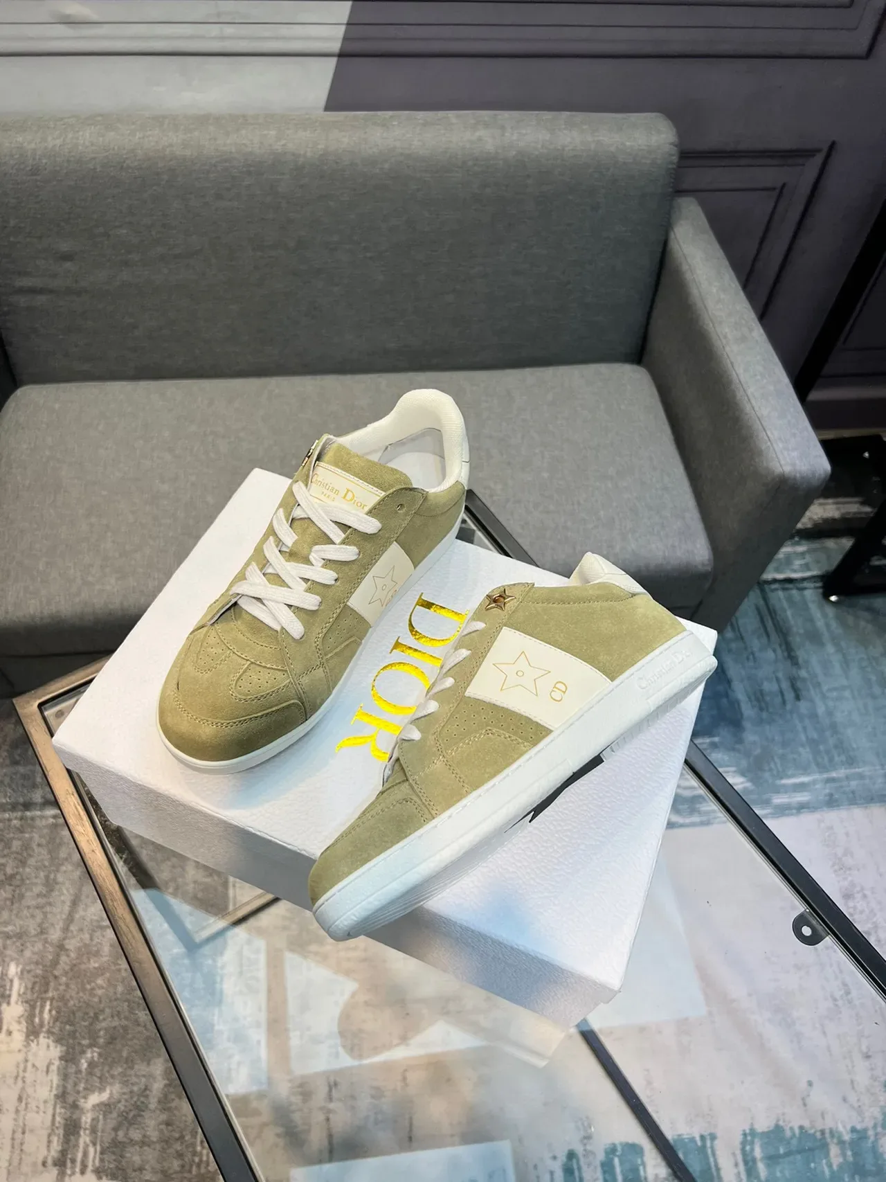 Dior Verde Branco Camurça Superior Detalhe Motivo Estrela Lifestyle Sneakers 4