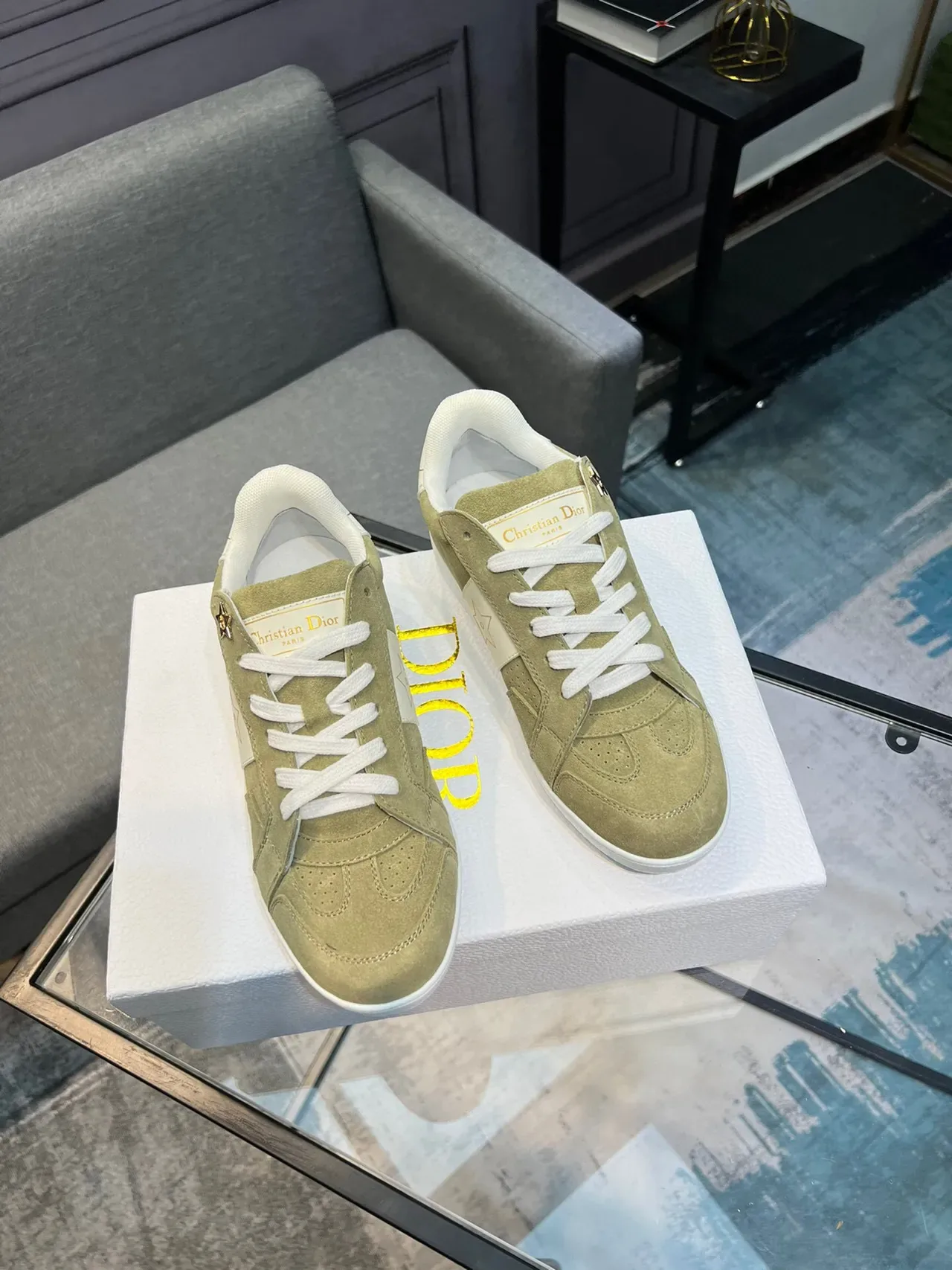 Dior Verde Branco Camurça Superior Detalhe Motivo Estrela Lifestyle Sneakers 5